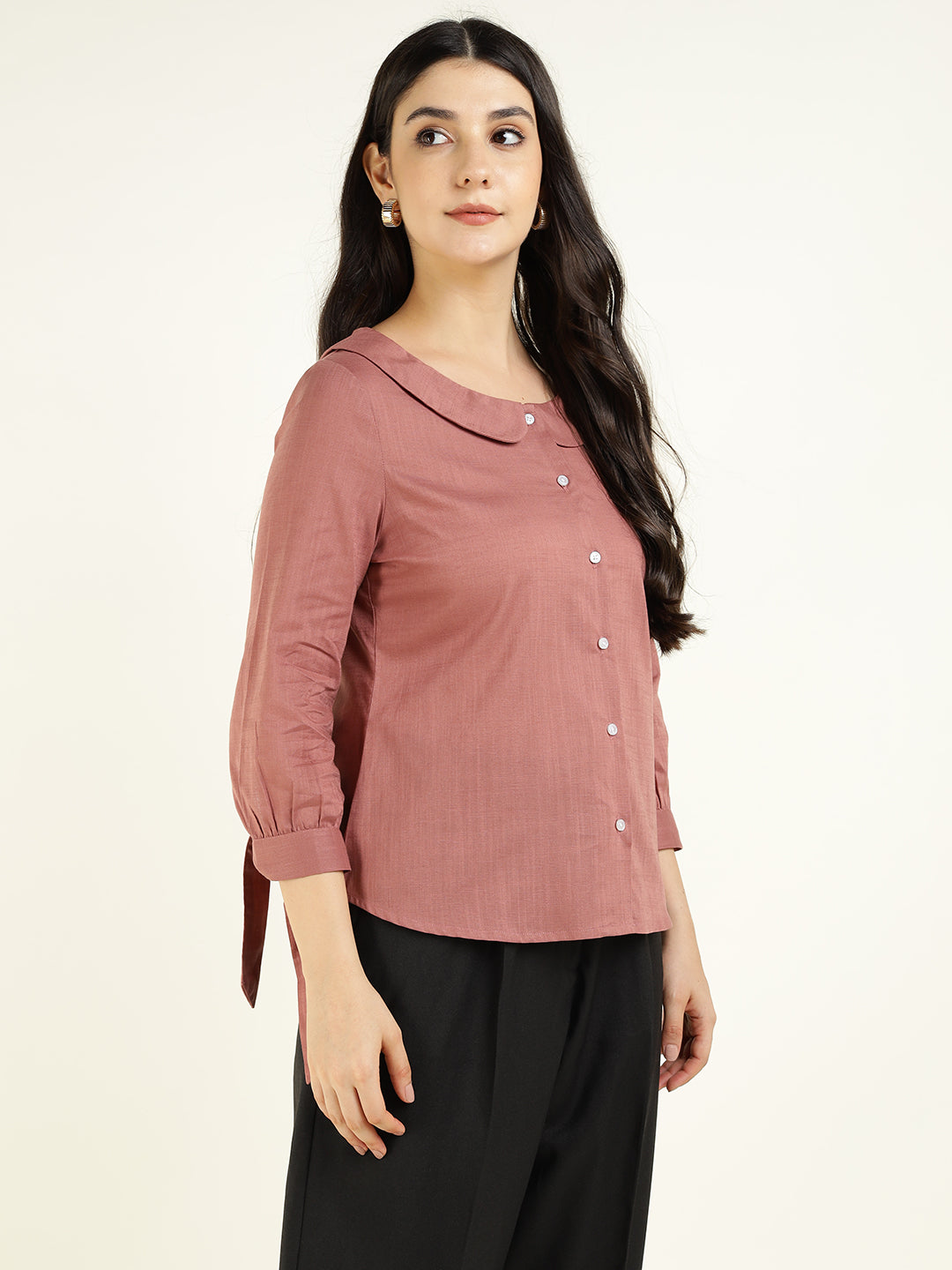 Women Mauve Solid Pure Cotton Regular Fit Formal Shirt