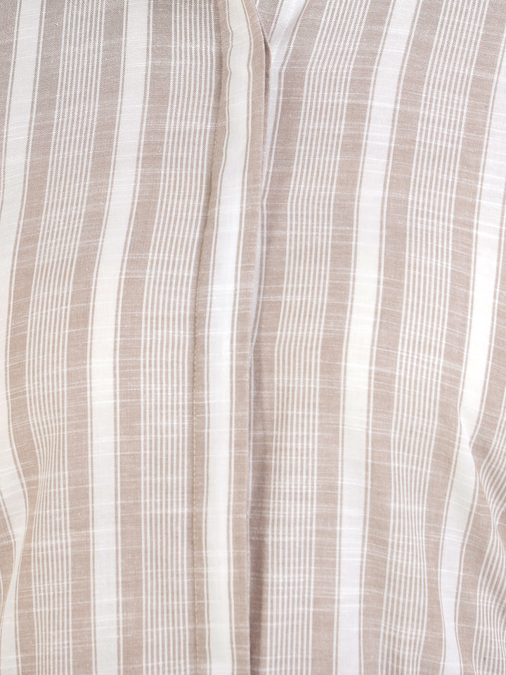 Women Beige & Mauve Striped Linen Blend Regular Fit Formal Shirt