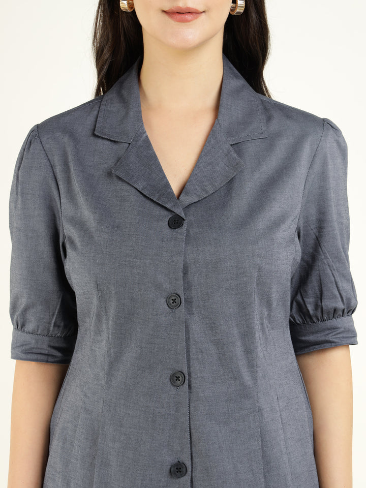 Women Grey Solid Pure Cotton Regular Fit Formal Shirt