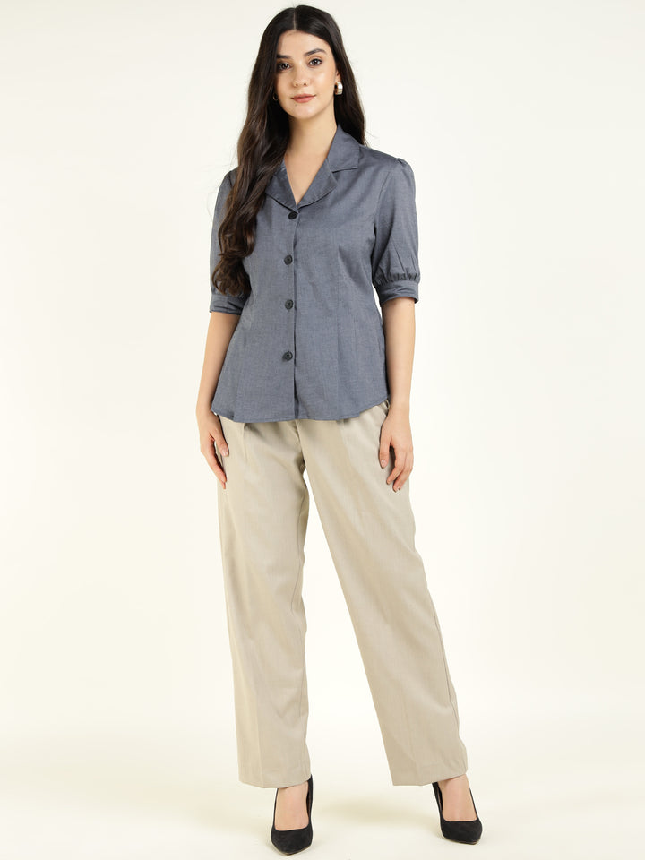 Women Grey Solid Pure Cotton Regular Fit Formal Shirt