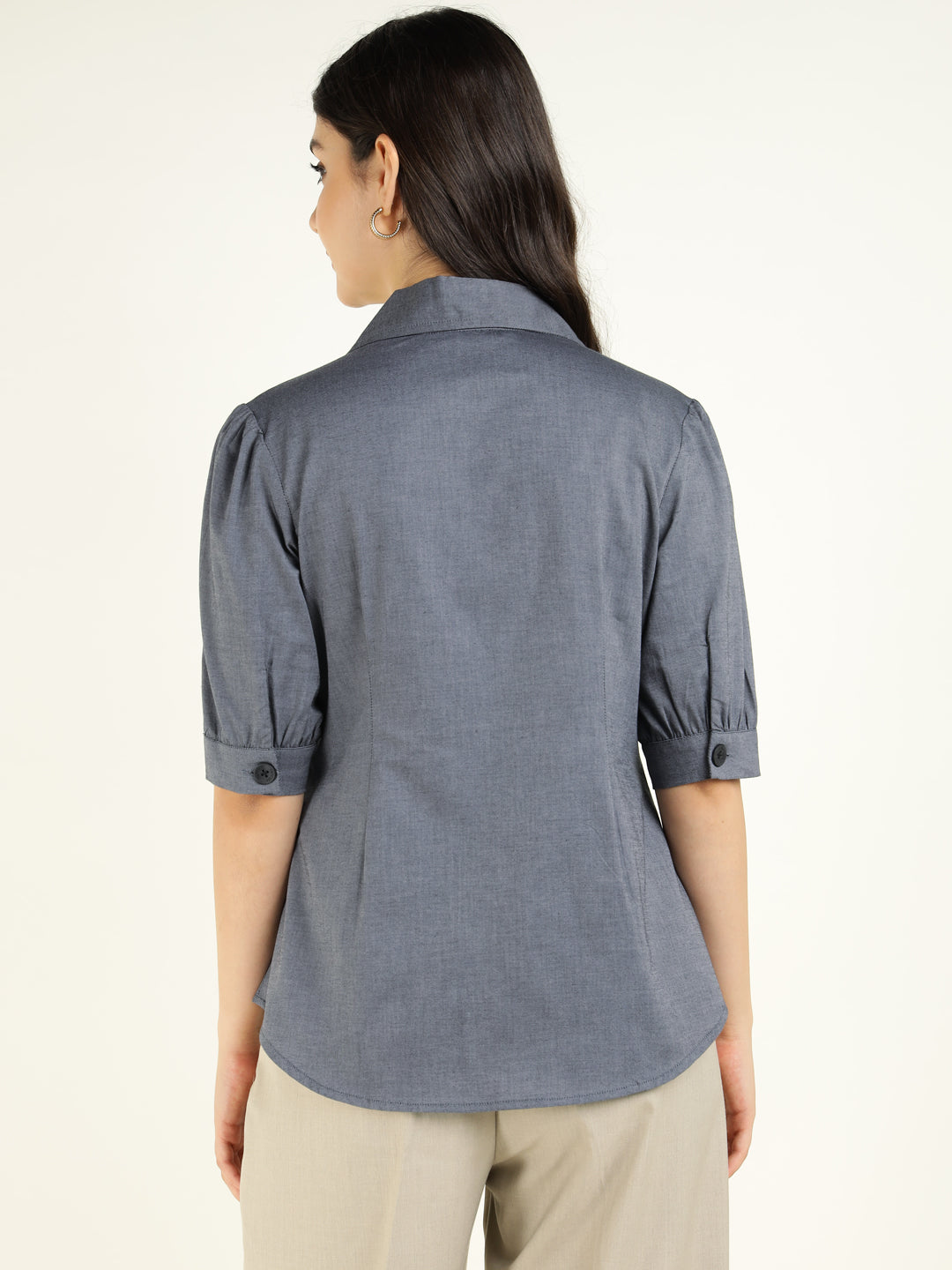 Women Grey Solid Pure Cotton Regular Fit Formal Shirt