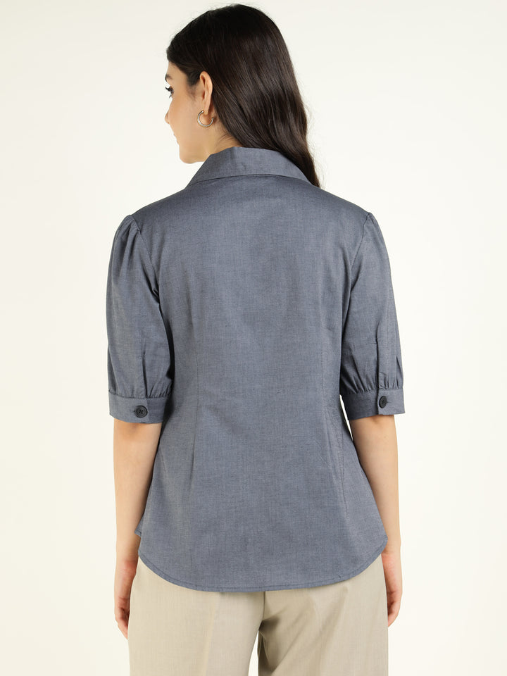 Women Grey Solid Pure Cotton Regular Fit Formal Shirt