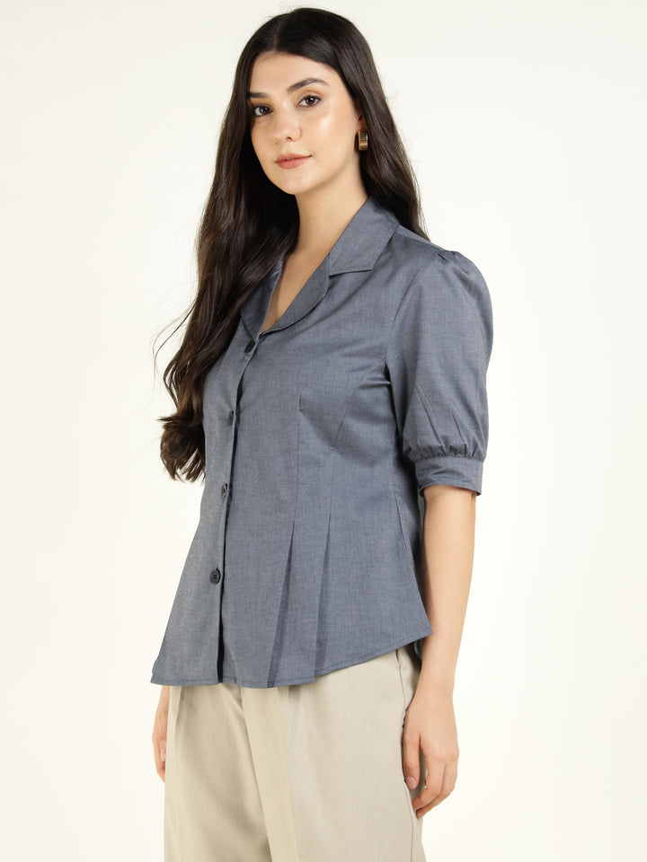 Women Grey Solid Pure Cotton Regular Fit Formal Shirt