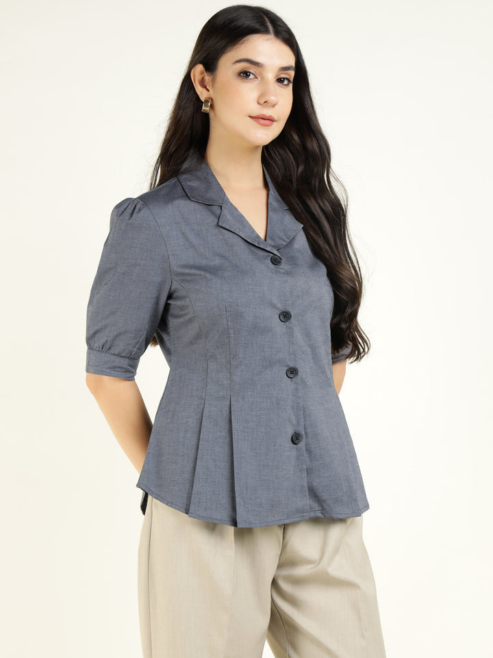 Women Grey Solid Pure Cotton Regular Fit Formal Shirt