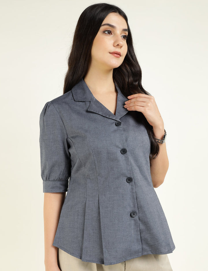 Women Grey Solid Pure Cotton Regular Fit Formal Shirt