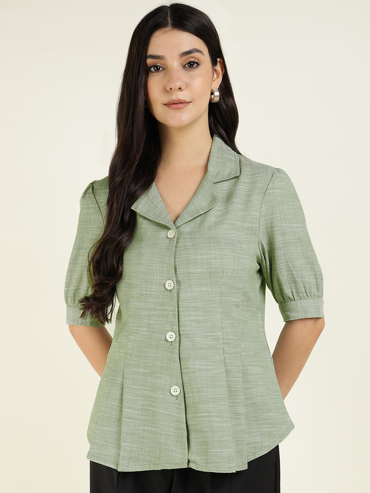 Women Green Solid Pure Cotton Regular Fit Formal Shirt