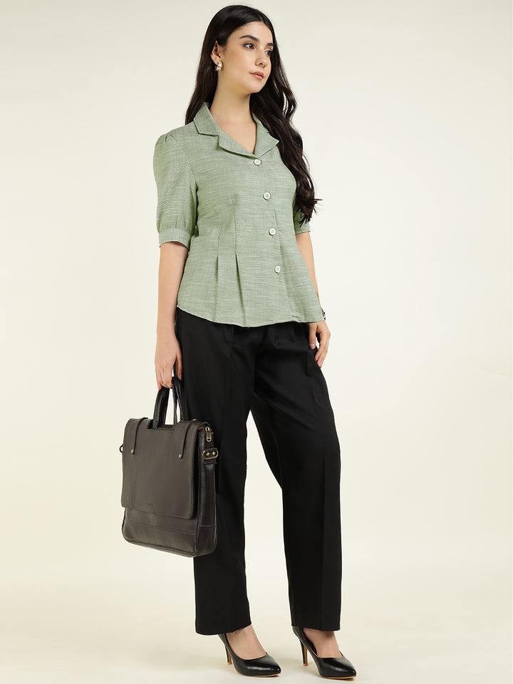Women Green Solid Pure Cotton Regular Fit Formal Shirt
