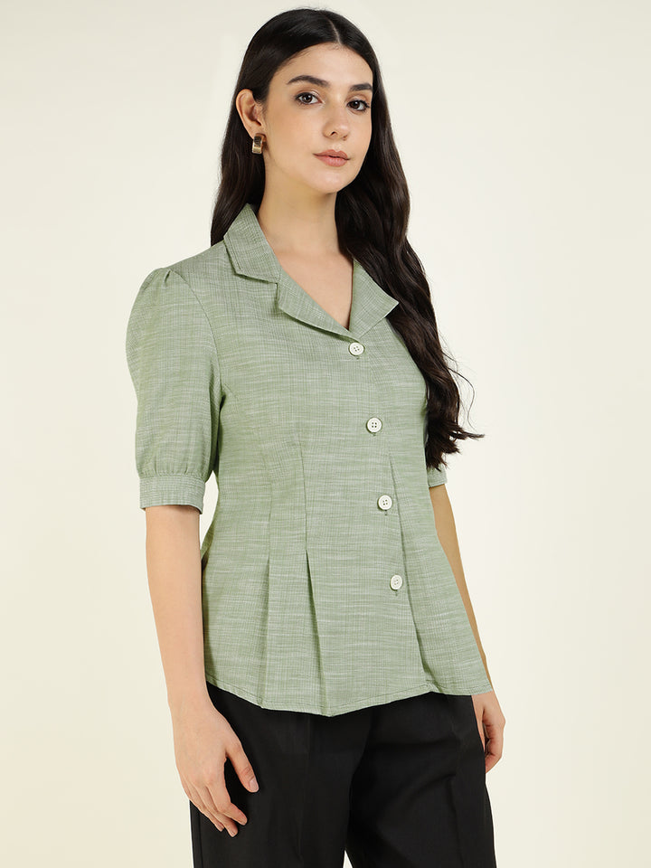 Women Green Solid Pure Cotton Regular Fit Formal Shirt