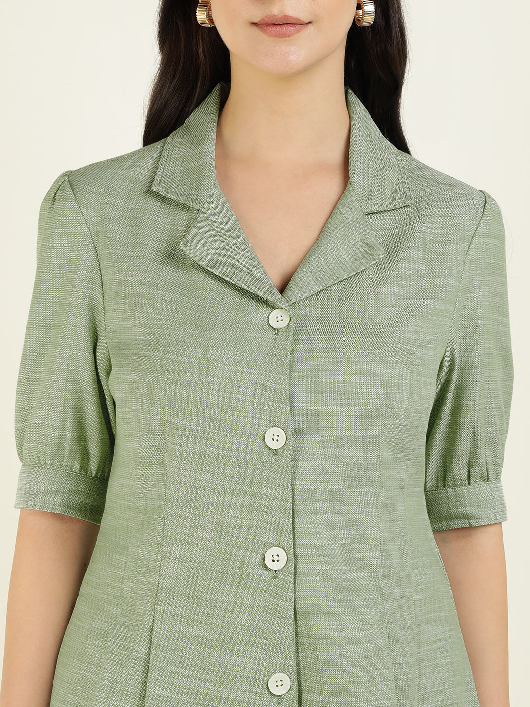 Women Green Solid Pure Cotton Regular Fit Formal Shirt