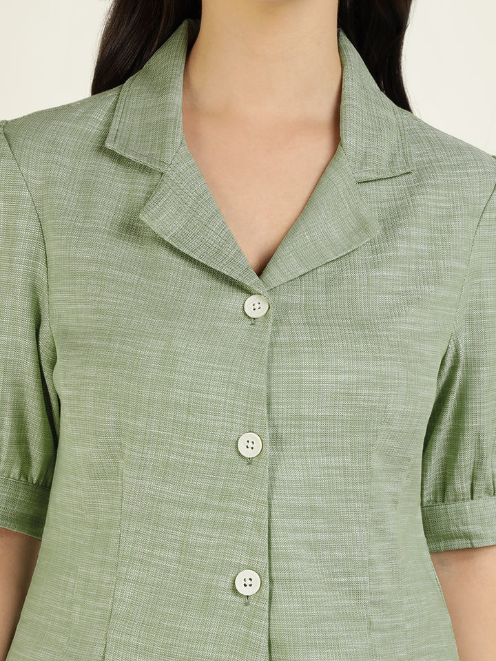 Women Green Solid Pure Cotton Regular Fit Formal Shirt
