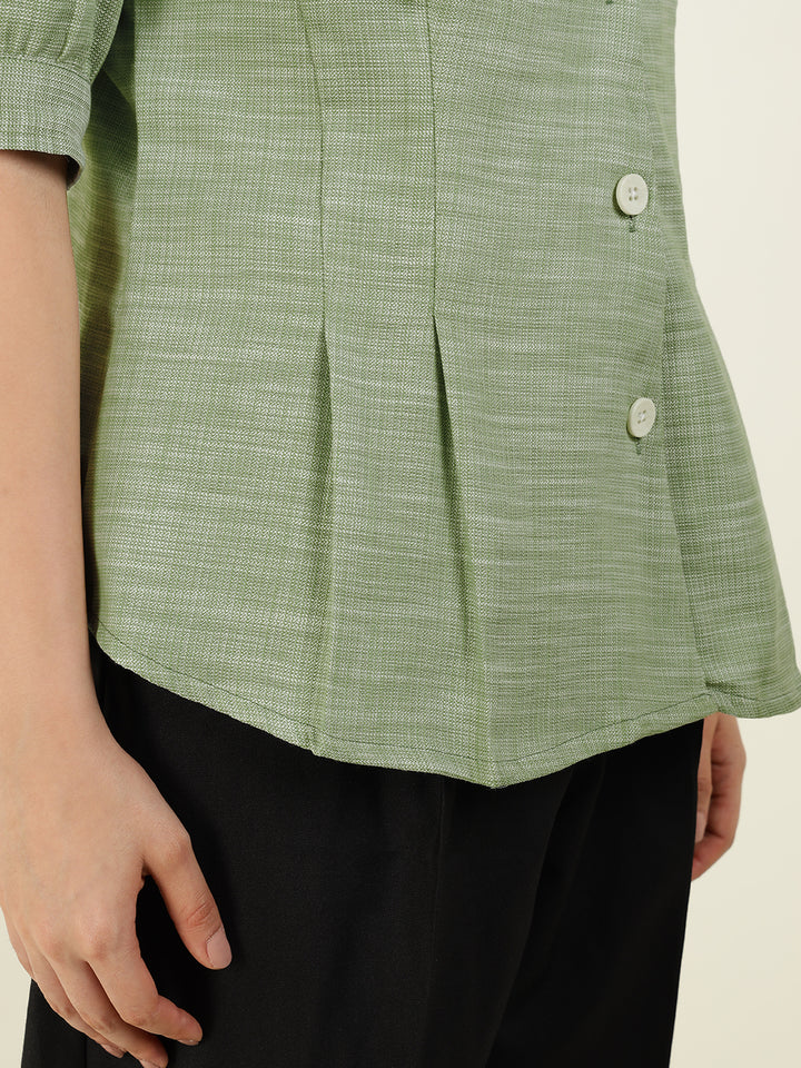 Women Green Solid Pure Cotton Regular Fit Formal Shirt