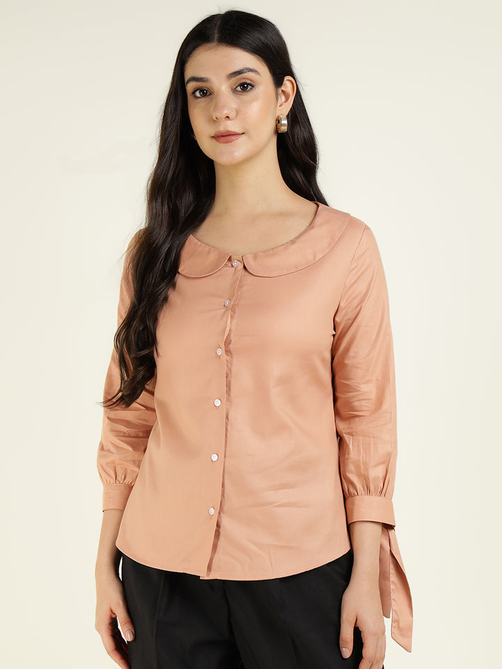 Women Peach Solid Viscose Rayon Regular Fit Formal Shirt