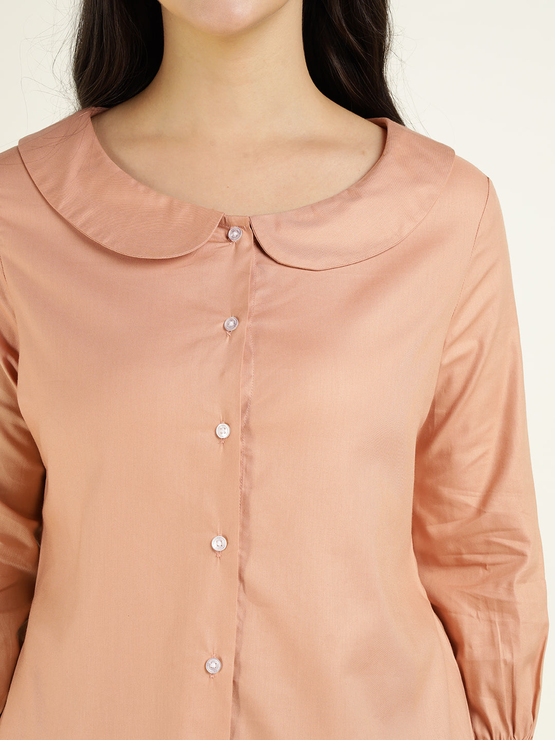 Women Peach Solid Viscose Rayon Regular Fit Formal Shirt