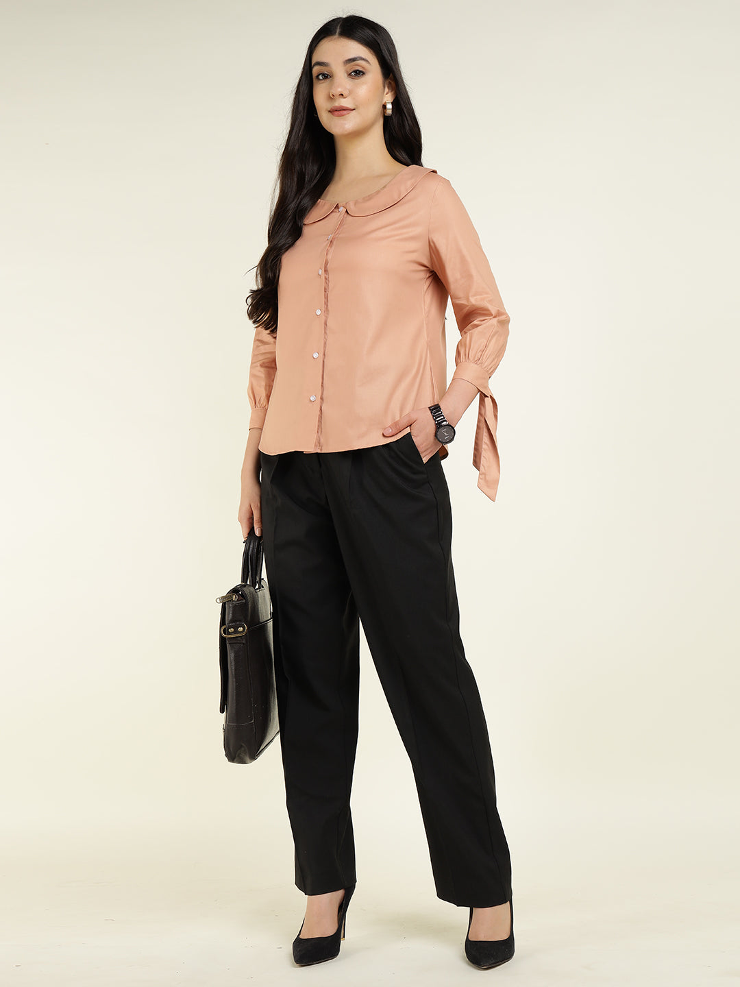 Women Peach Solid Viscose Rayon Regular Fit Formal Shirt