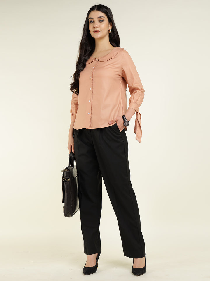 Women Peach Solid Viscose Rayon Regular Fit Formal Shirt