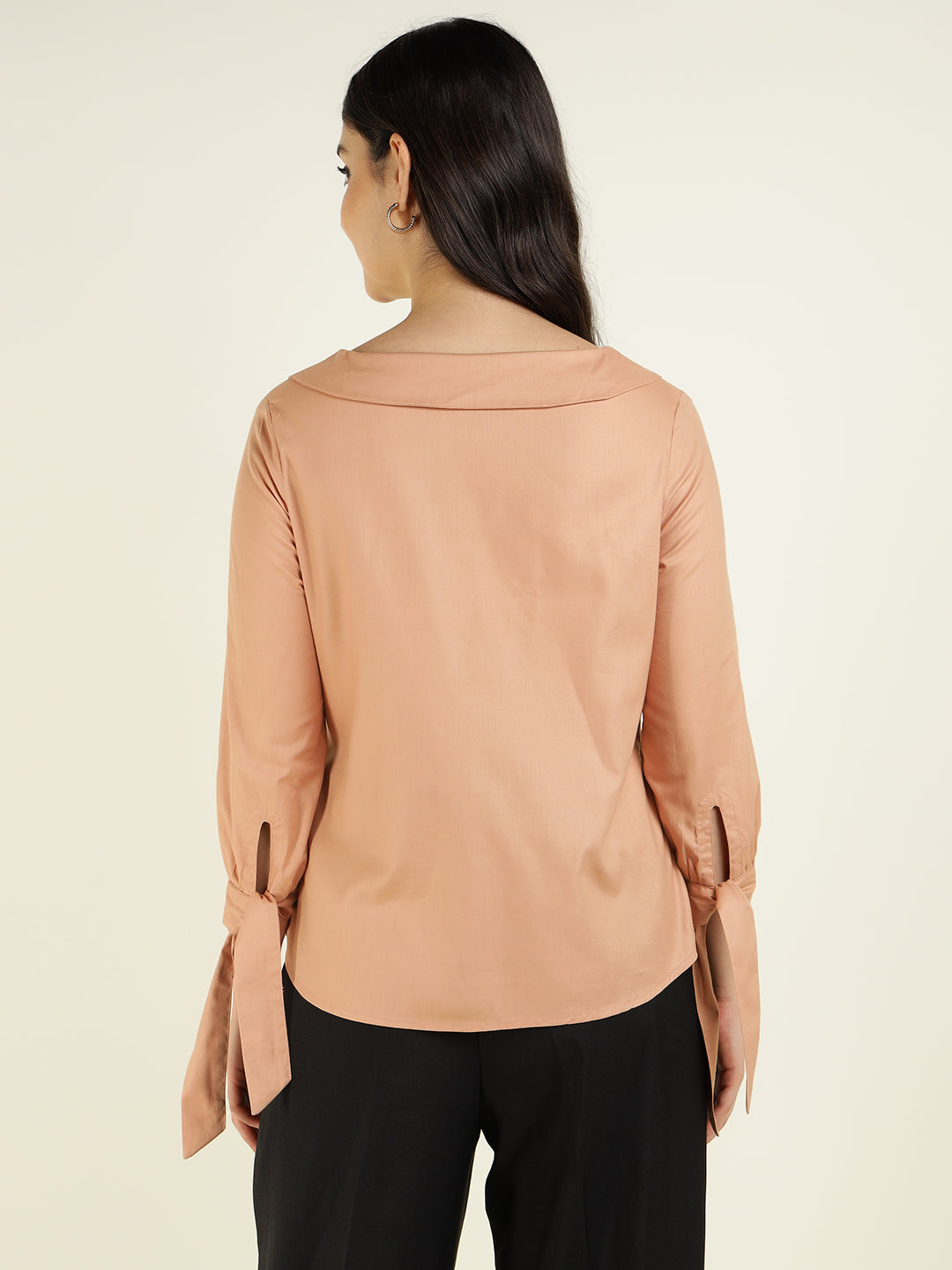 Women Peach Solid Viscose Rayon Regular Fit Formal Shirt