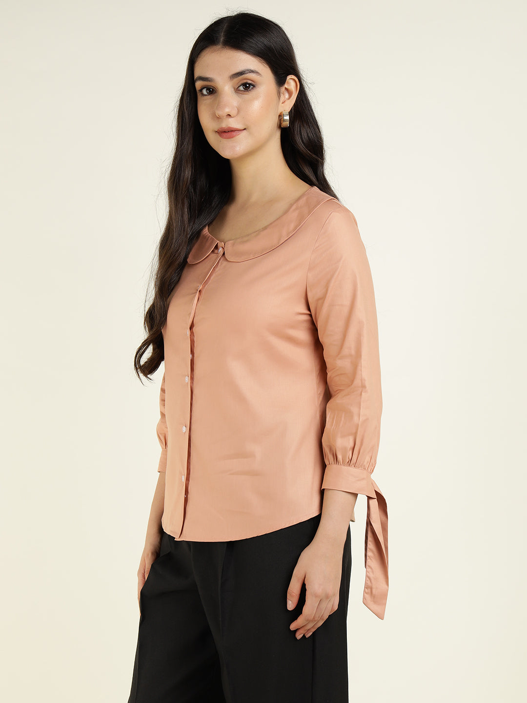 Women Peach Solid Viscose Rayon Regular Fit Formal Shirt