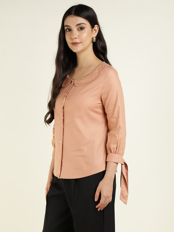 Women Peach Solid Viscose Rayon Regular Fit Formal Shirt