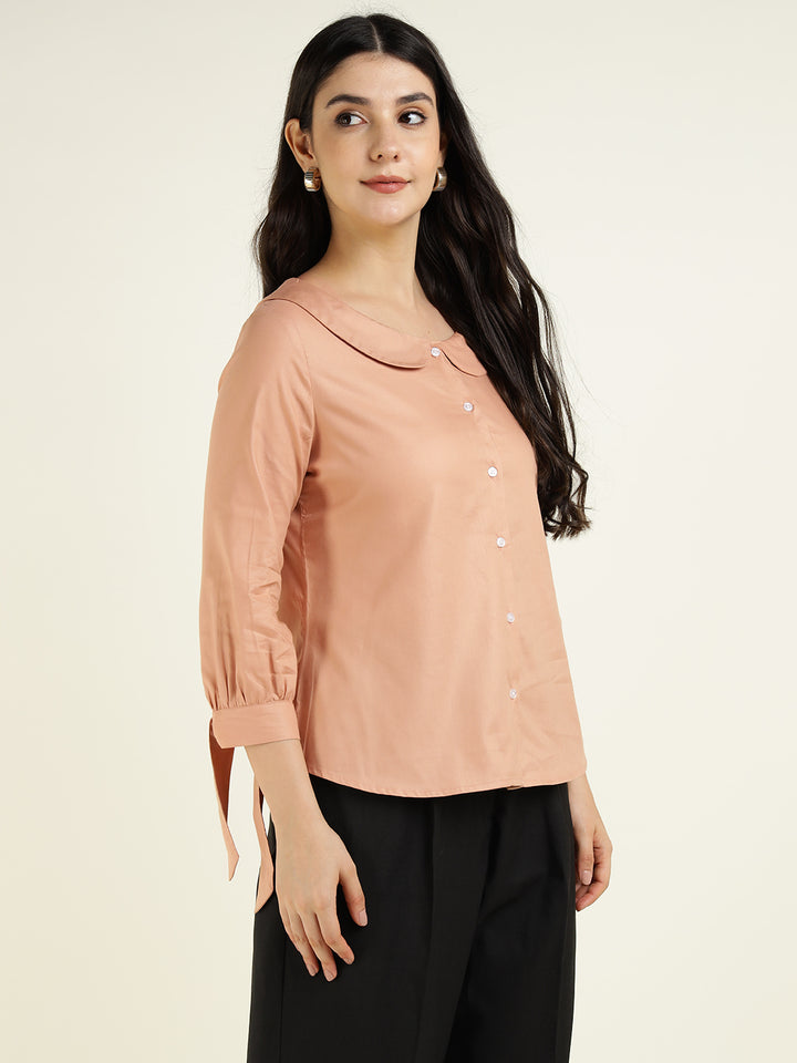Women Peach Solid Viscose Rayon Regular Fit Formal Shirt