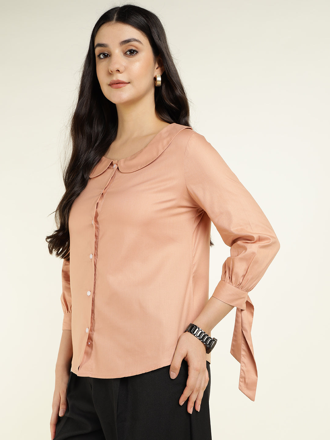 Women Peach Solid Viscose Rayon Regular Fit Formal Shirt