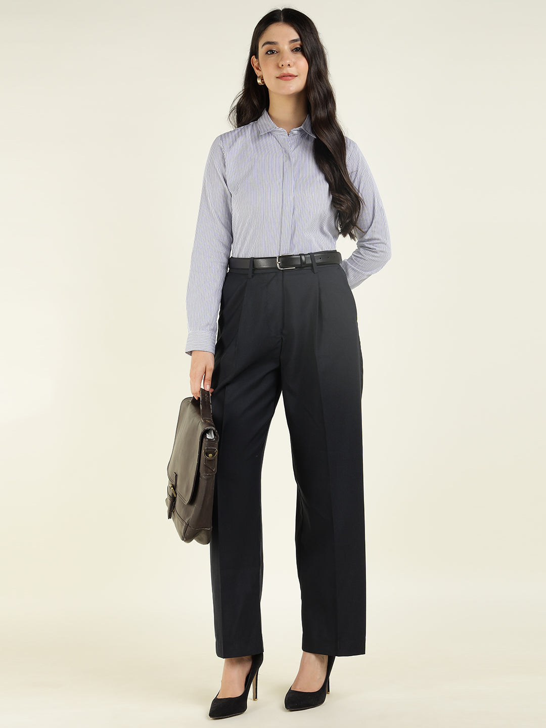 Women White & Blue Striped Pure Cotton Regular Fit Formal Shirt