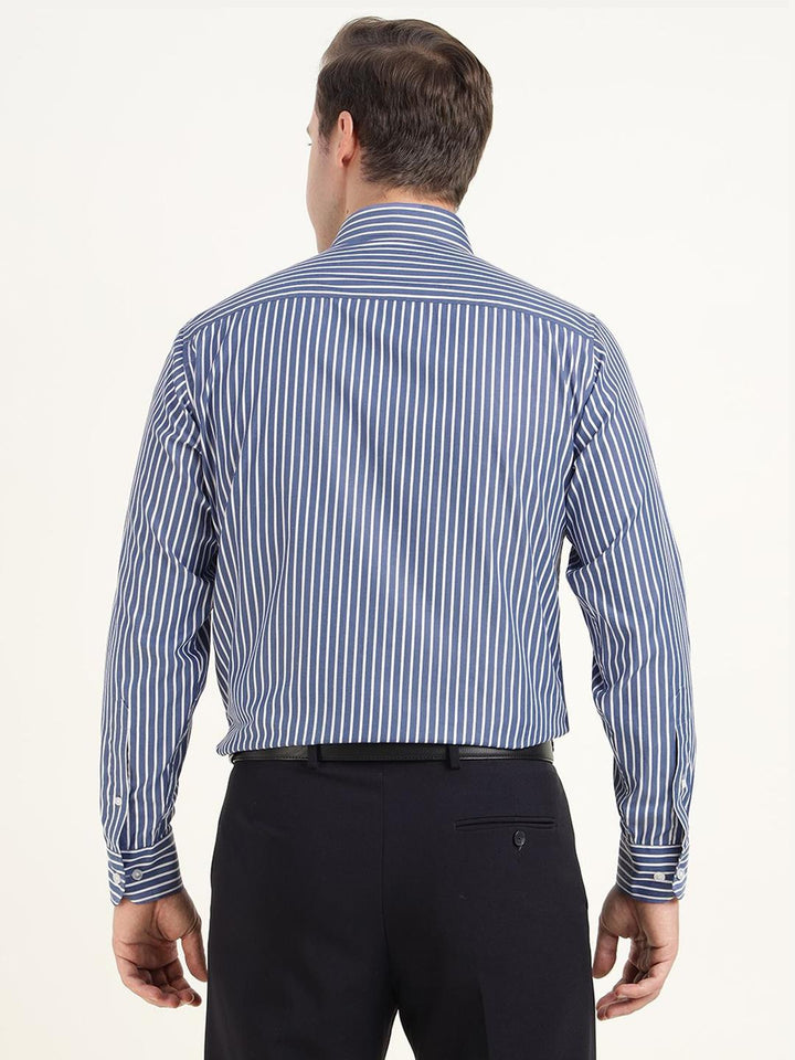 Men Blue & White Striped Cotton Rich Slim Fit Formal Shirt