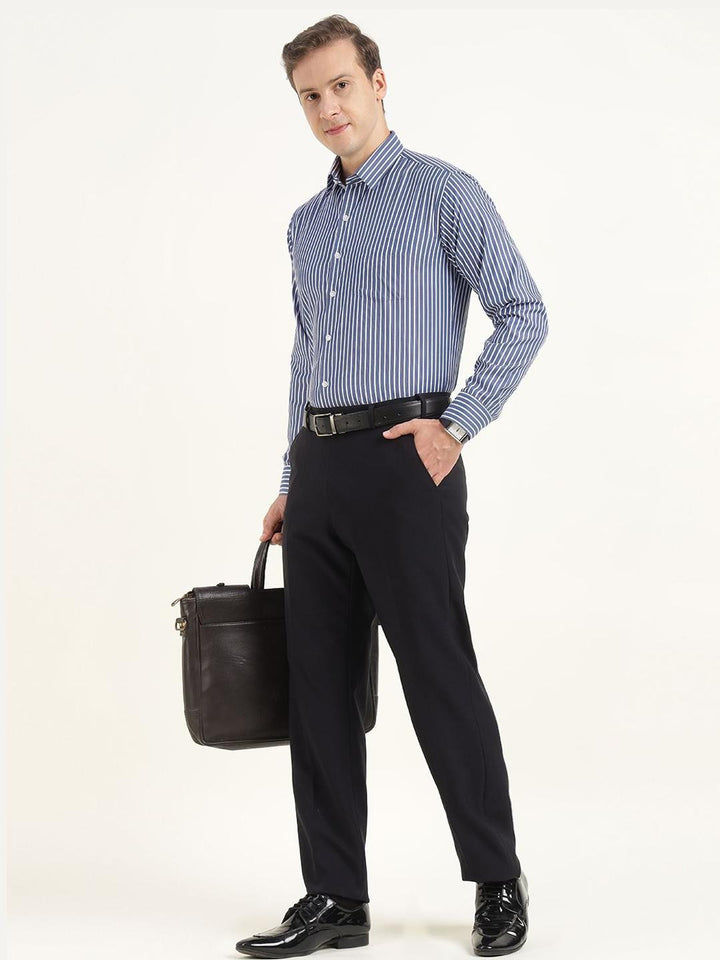 Men Blue & White Striped Cotton Rich Slim Fit Formal Shirt