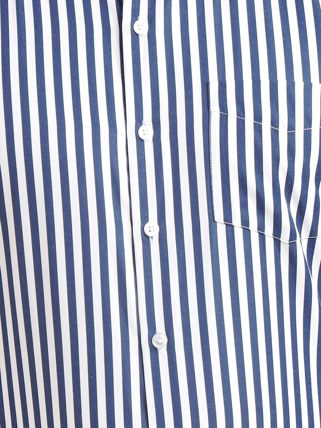 Men Blue & White Striped Cotton Rich Slim Fit Formal Shirt