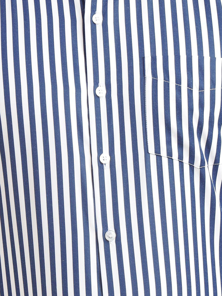 Men Blue & White Striped Cotton Rich Slim Fit Formal Shirt