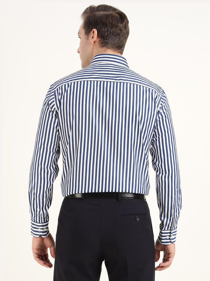 Men Blue & White Striped Cotton Rich Slim Fit Formal Shirt
