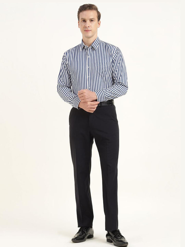 Men Blue & White Striped Cotton Rich Slim Fit Formal Shirt