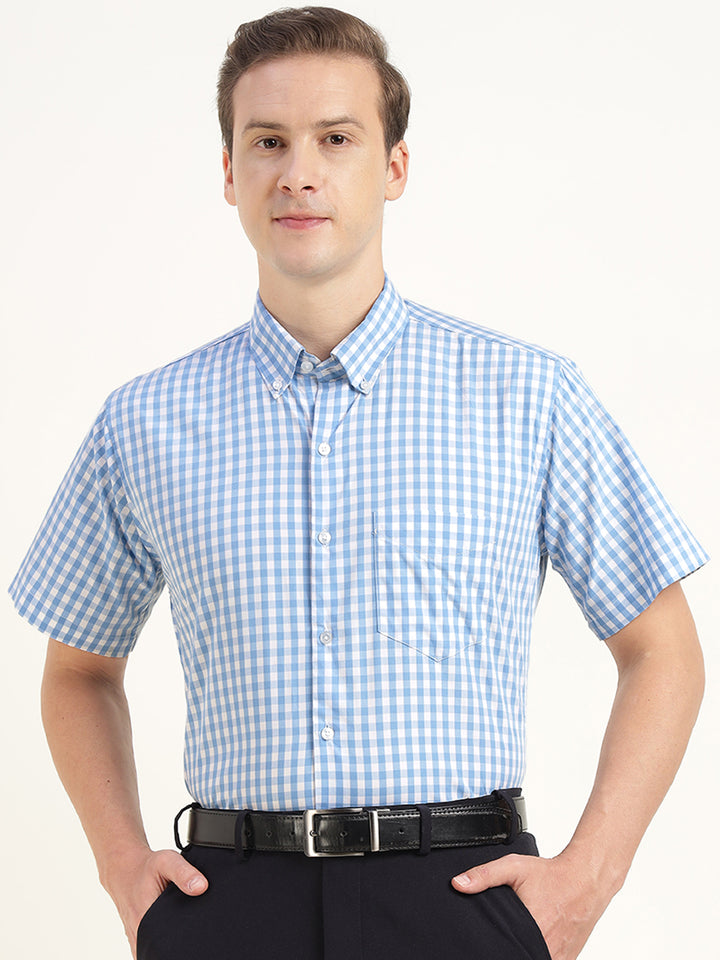 Men Blue Checked Pure Cotton Slim Fit Formal Shirt