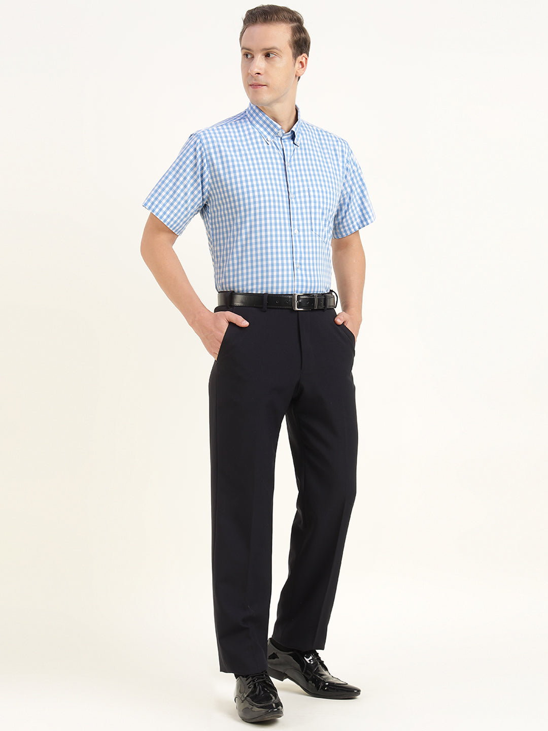 Men Blue Checked Pure Cotton Slim Fit Formal Shirt