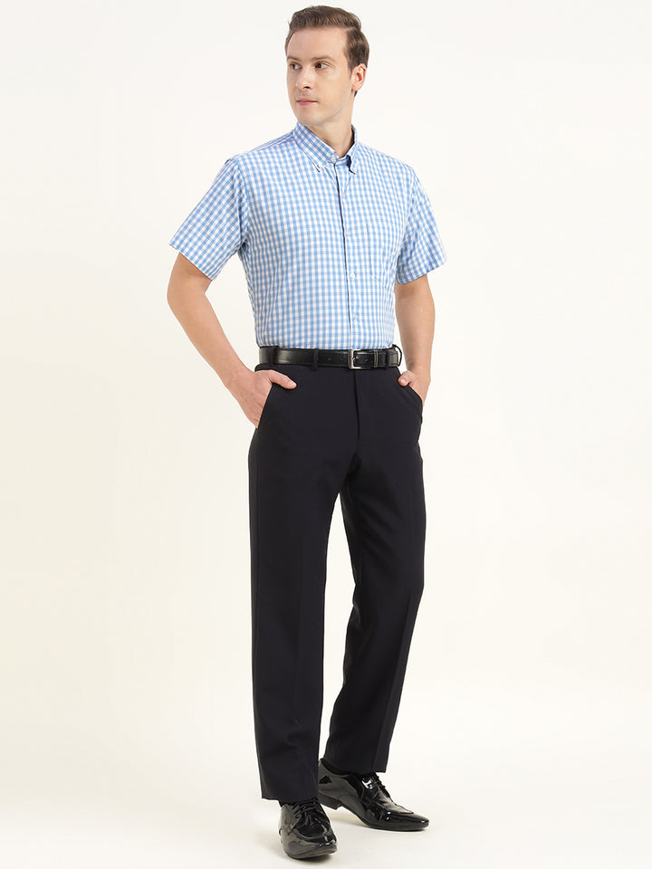 Men Blue Checked Pure Cotton Slim Fit Formal Shirt
