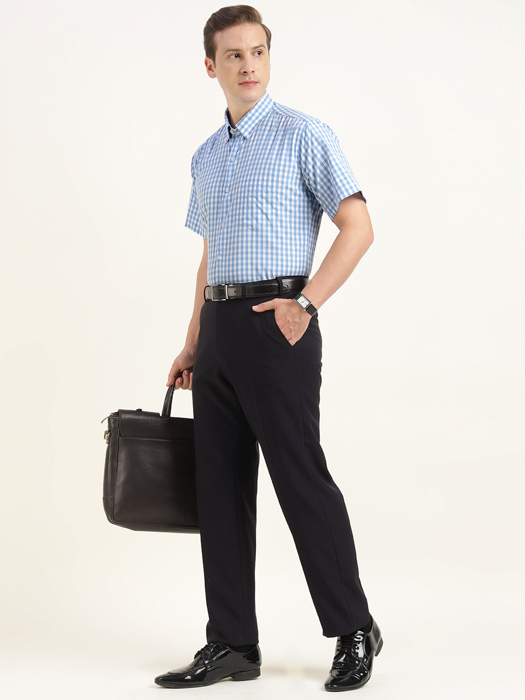 Men Blue Checked Pure Cotton Slim Fit Formal Shirt