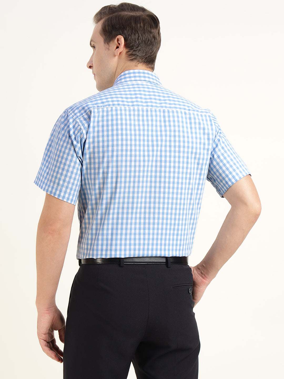 Men Blue Checked Pure Cotton Slim Fit Formal Shirt
