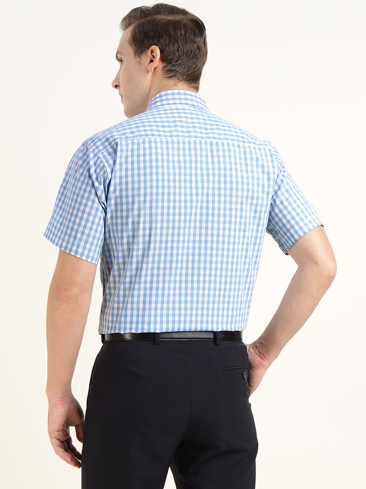 Men Blue Checked Pure Cotton Slim Fit Formal Shirt