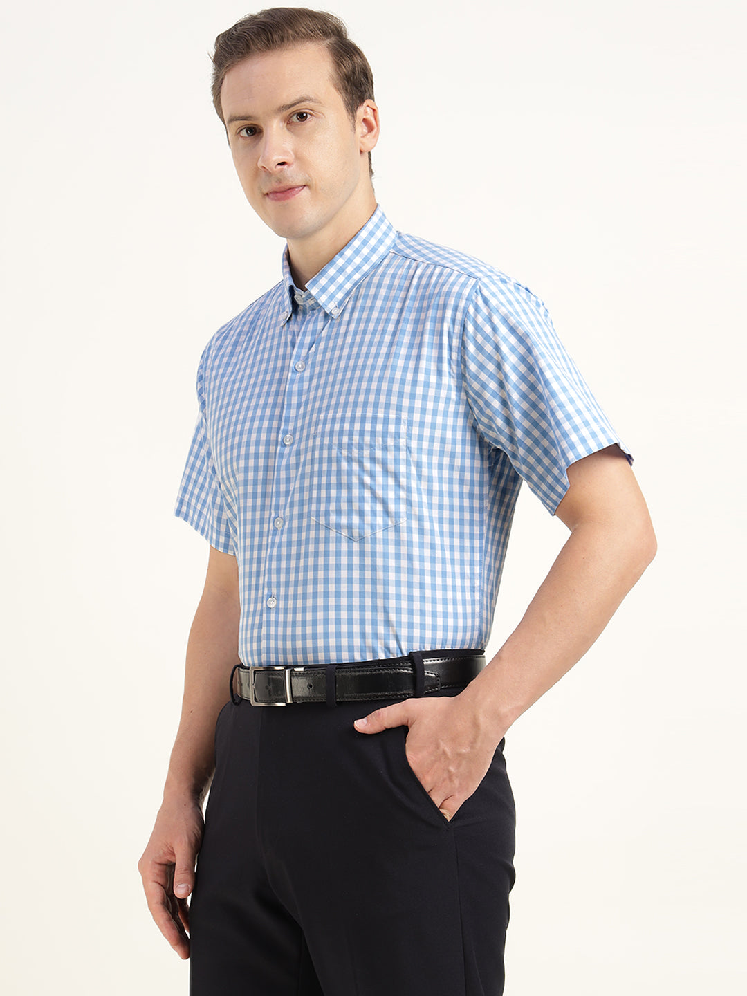 Men Blue Checked Pure Cotton Slim Fit Formal Shirt