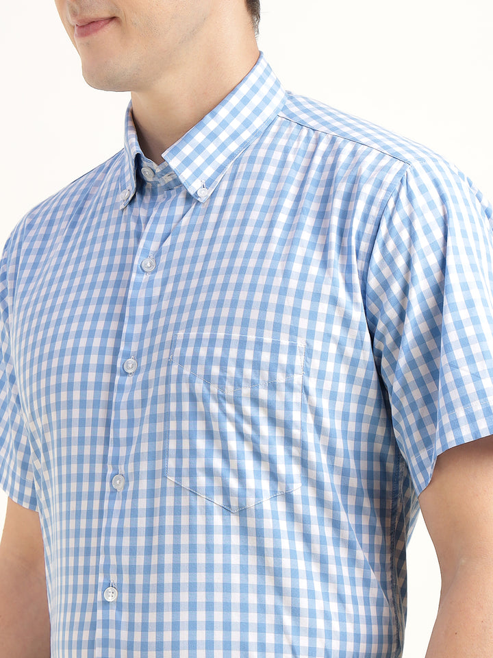 Men Blue Checked Pure Cotton Slim Fit Formal Shirt
