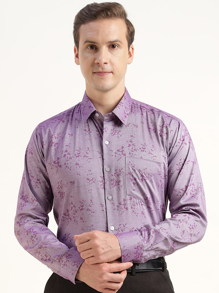 Men Purple Solid Pure Cotton Slim Fit Party Shirt