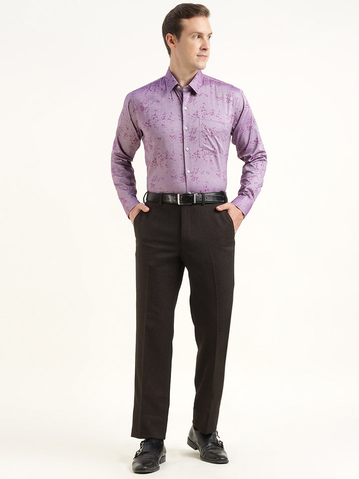 Men Purple Solid Pure Cotton Slim Fit Party Shirt