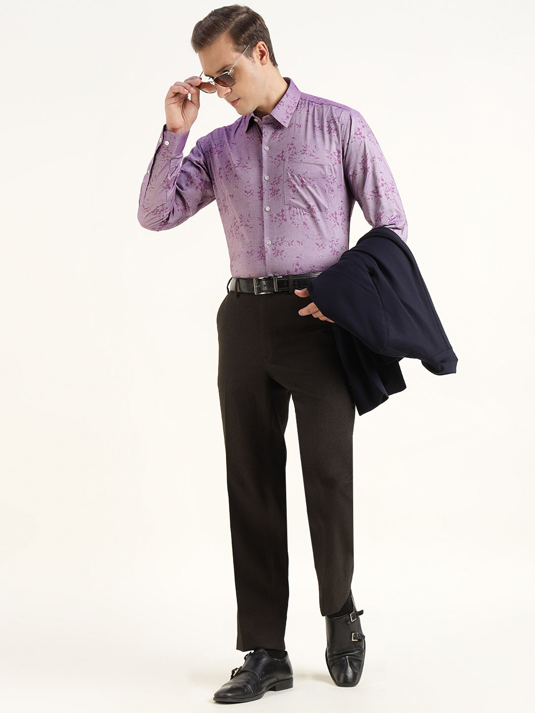 Men Purple Solid Pure Cotton Slim Fit Party Shirt
