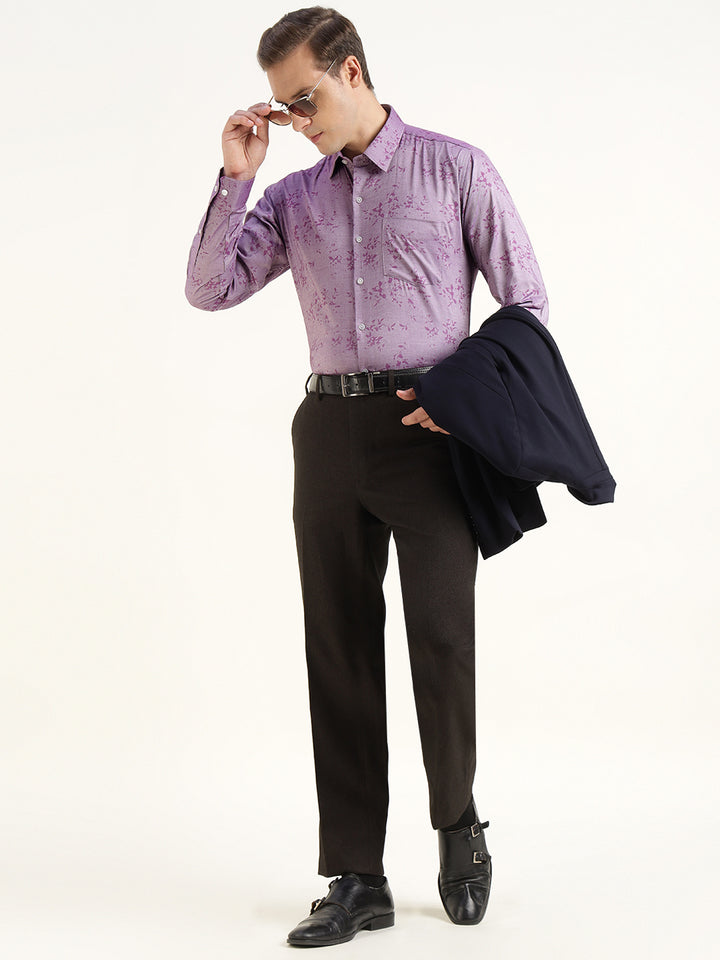 Men Purple Solid Pure Cotton Slim Fit Party Shirt