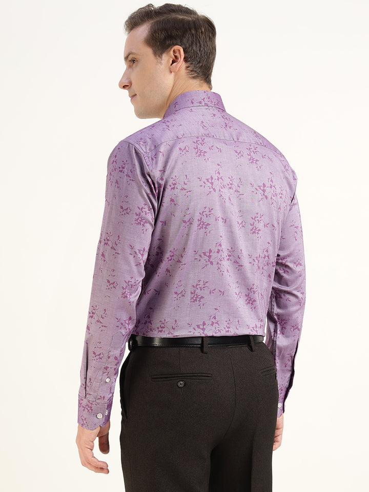 Men Purple Solid Pure Cotton Slim Fit Party Shirt