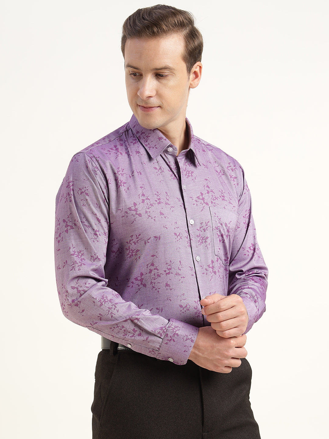 Men Purple Solid Pure Cotton Slim Fit Party Shirt