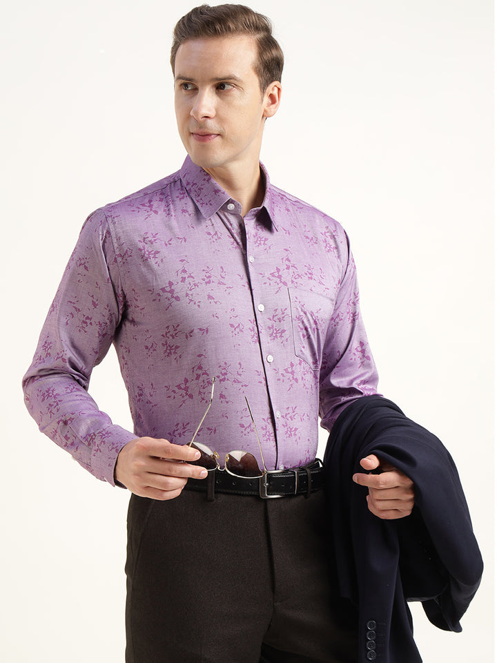 Men Purple Solid Pure Cotton Slim Fit Party Shirt