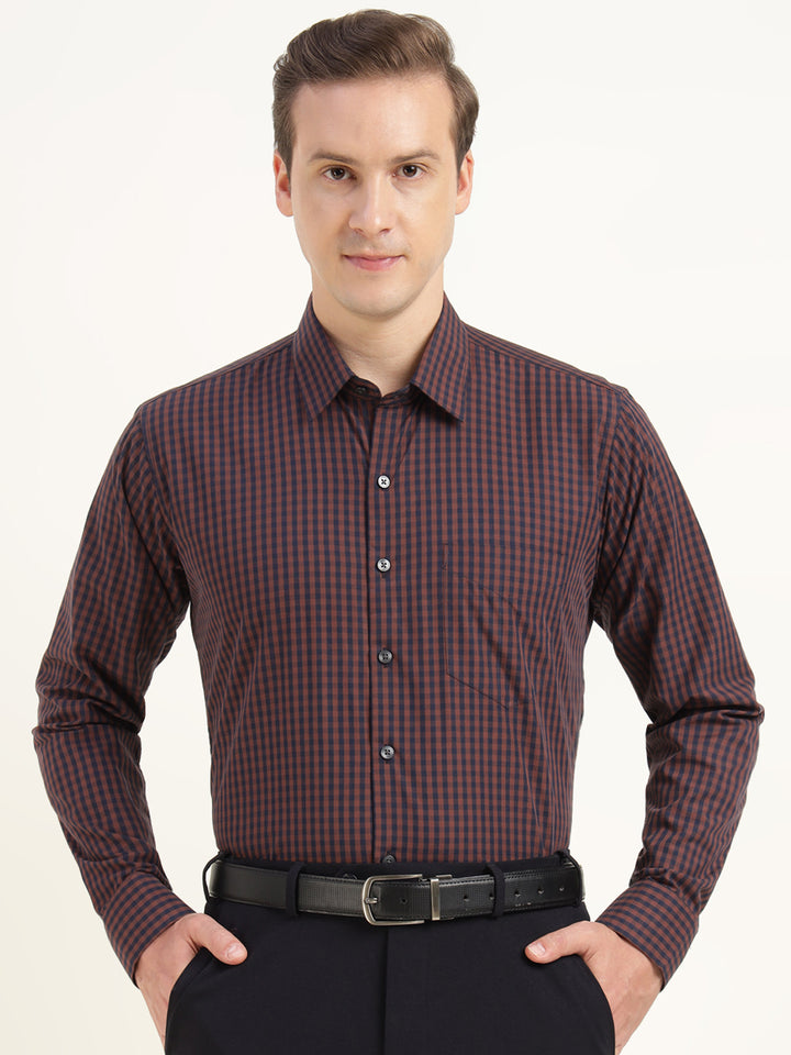 Men Brown Checked Pure Cotton Slim Fit Formal Shirt
