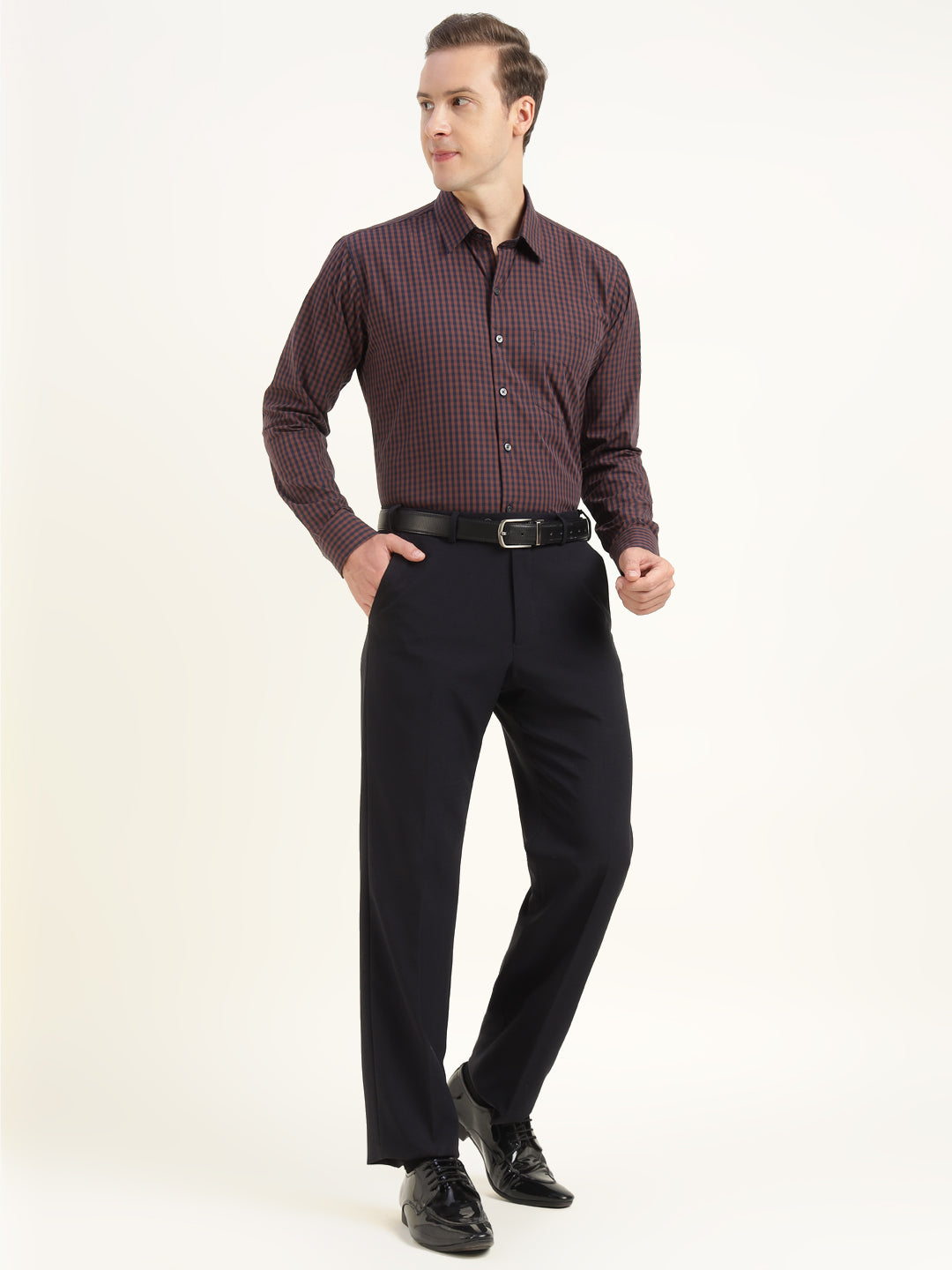 Men Brown Checked Pure Cotton Slim Fit Formal Shirt