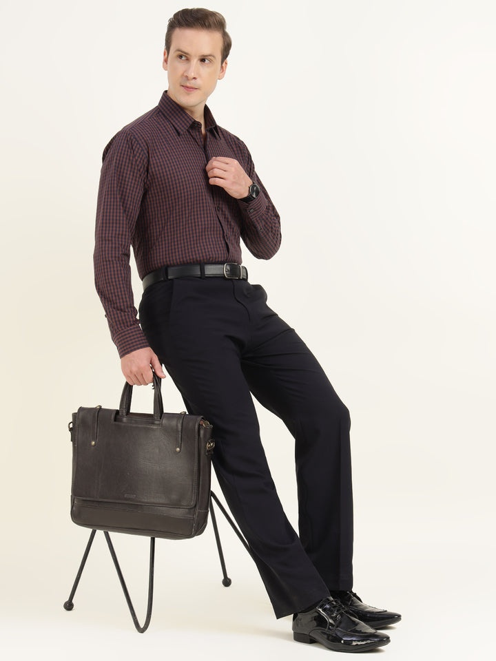 Men Brown Checked Pure Cotton Slim Fit Formal Shirt