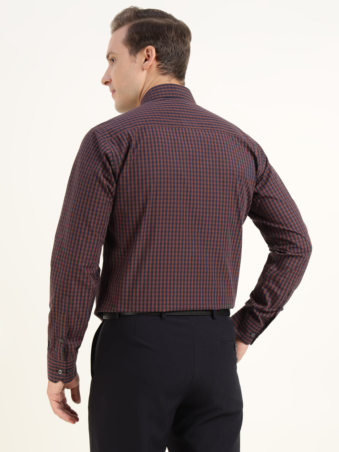 Men Brown Checked Pure Cotton Slim Fit Formal Shirt